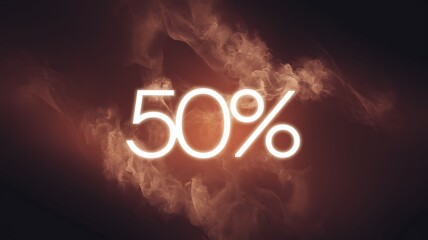 Discount Display: A striking digital composition showcasing the number "50%" illuminated against a textured backdrop, evoking a sense of intrigue and offering. 