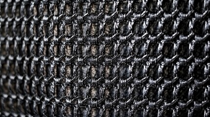 Close-up view of dark gray mesh fabric texture