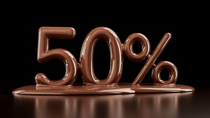 Melting Chocolate Percentage: A tantalizing visual of "50%" crafted from rich, melting chocolate, offering a unique take on sales and discounts against a dark backdrop. 
