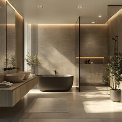 A VR design of a chic and modern bathroom