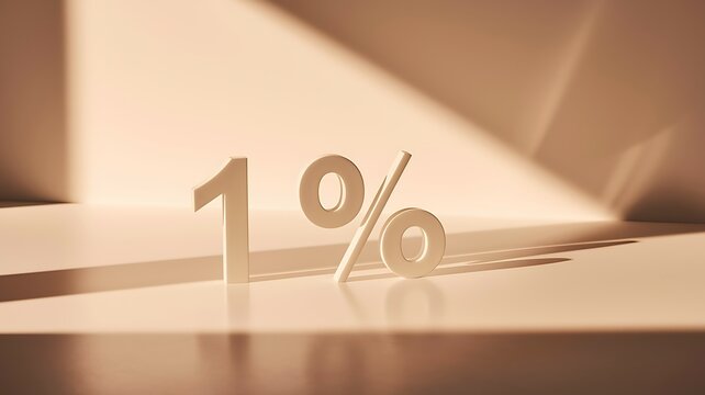 The 1 Percent: The numerical symbol "1%" casts a shadow, suggesting concepts like investment, finance, marketing, and economic metrics.