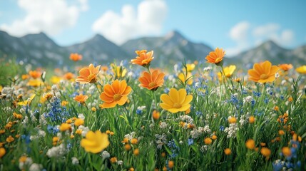 Obraz premium Vibrant wildflowers bloom in mountain meadow