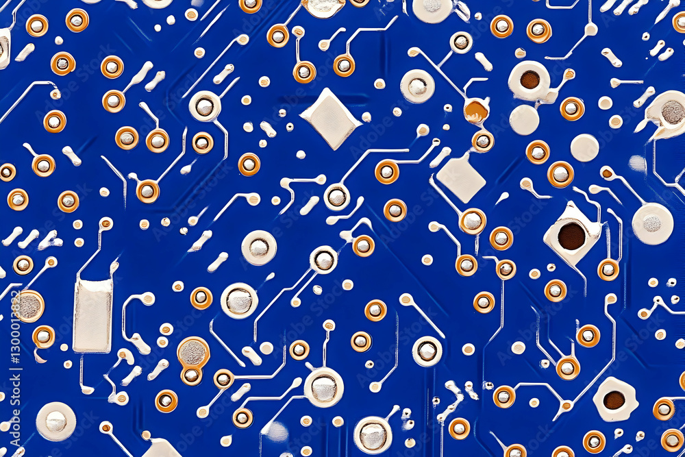 Poster abstract close-up of a vibrant blue circuit board, showcasing intricate electronic components and pa