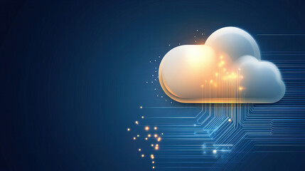 Digital cloud computing with circuitry and glowing data visualization