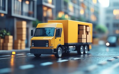 3D ecommerce delivery concept featuring a shipment truck with packages