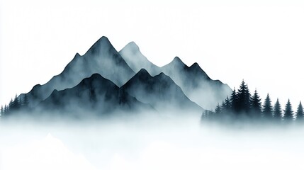 Misty Mountain Range Silhouettes