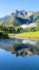 Misty Mountain Reflection on Calm Lake