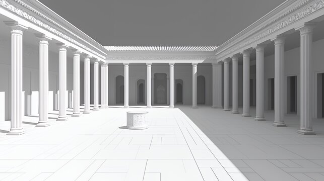Classical White Stone Courtyard with Columns under Daylight
