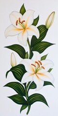 Elegant White Lilies Botanical Illustration