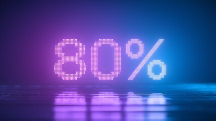Neon Percentage: 80% lit up with neon lights against a dark backdrop, creating a dramatic effect. the visual representation of achieving a significant milestone or a promotional offer.