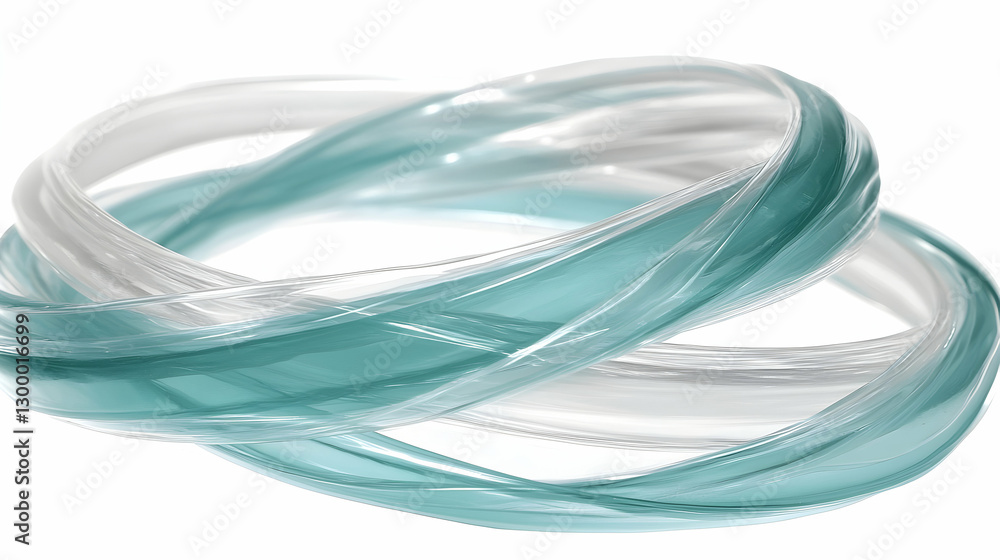 Poster abstract image of swirling teal and white translucent tubes, creating a dynamic and elegant design. 