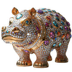 Obraz premium Shiny Gold Sculpture of Hippo Embellished with Colorful Gems and Sparkling Details