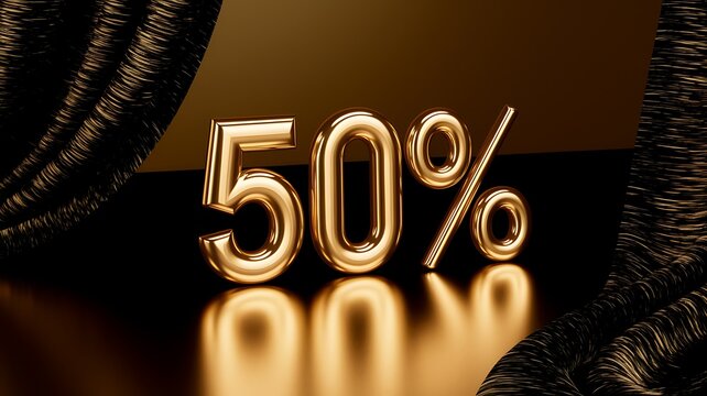 Golden Percentage Display: A stunning close-up of a luxurious gold "50%" symbol set against a dark backdrop, offering a sense of opulence and exclusive opportunity.
