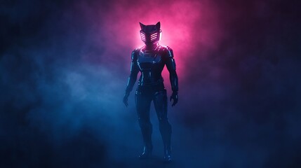 Obraz premium female bobcat cyberpunk fashion blue bodysuit