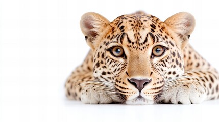 Fototapeta premium Close-up of a resting leopard with intricate fur patterns