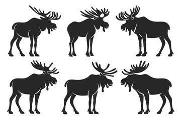 set of Moose Silhouette vector illustration