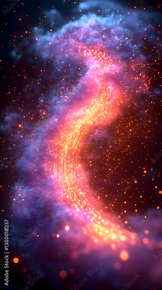 Poster abstract glowing lines with colorful particles