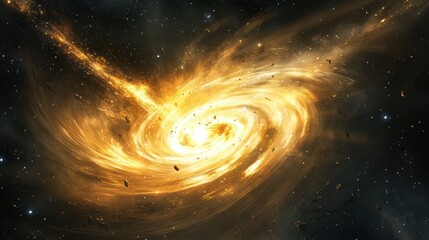 A luminous and swirling celestial body in deep space