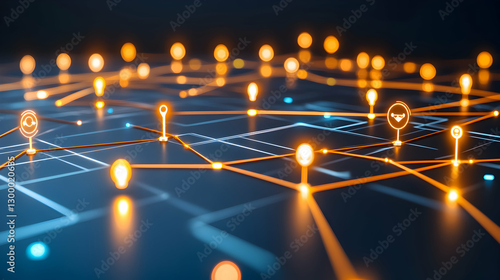 Poster abstract network connection, glowing nodes and lines, digital technology concept. ideal for illustra