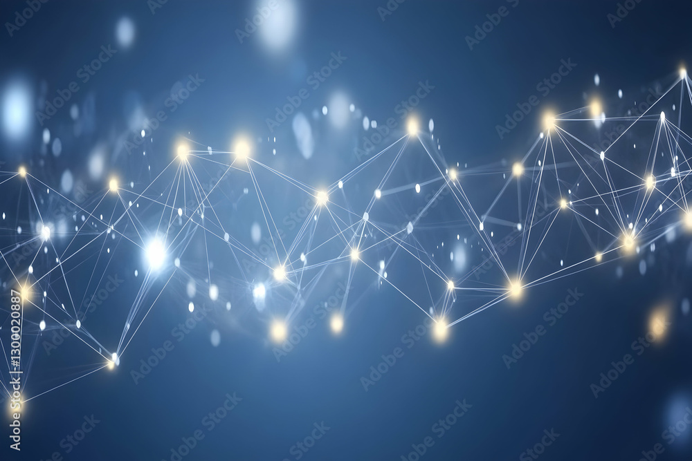 Aufkleber abstract network connection glowing nodes and lines on dark blue background. ideal for technology, c