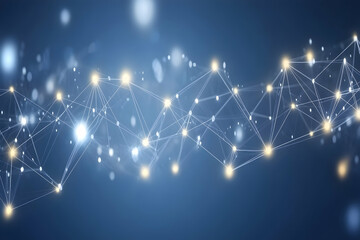Obraz premium Abstract network connection glowing nodes and lines on dark blue background. Ideal for technology, connectivity, and digital concepts.
