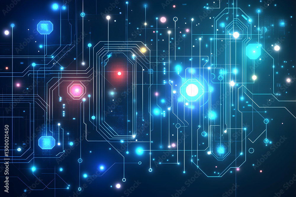 Poster abstract digital technology background with glowing circuit board lines and nodes. perfect for tech,