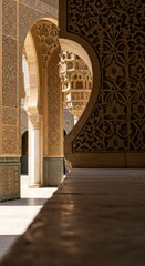 Fototapeta premium Architectural Marvel: Intricate Carvings and Arches of a Moroccan Palace