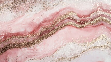 Fototapeta premium Abstract pink and gold marble texture with glitter. (1)