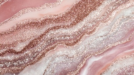 Fototapeta premium Abstract rose gold and white glitter marble texture background.