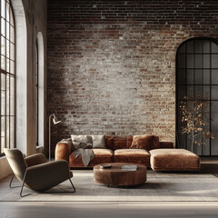 Industrial Loft Living Room with Exposed Brick and Modern Furniture


