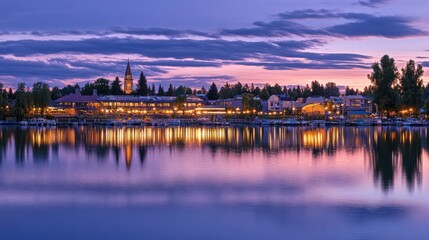 Fototapeta premium Enchanting Twilight Reflections in Urban Lakes