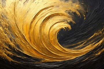 Abstract Gold and Black Wave Painting Luxury Texture Art for Modern Decor