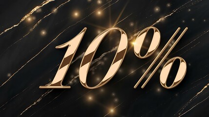 Golden Offer: A captivating visual announcing a generous 10% discount, rendered in elegant gold against a luxurious marble-like backdrop, sprinkled with shimmering highlights.