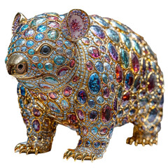 Obraz premium Exquisite Shiny Gold Sculpture of a Wombat Adorned with Colorful Gemstones and Intricate Details
