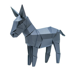 Paper Donkey Sculpture Isolated on Transparent background, Intricate Origami Crafting with Gray Paper, Creative Design Element