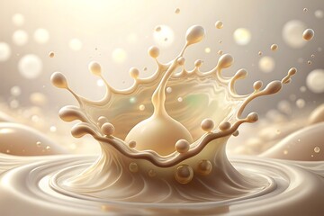 Creamy Beige Liquid Splash Crown 3D Render of Milk or Coffee Drink