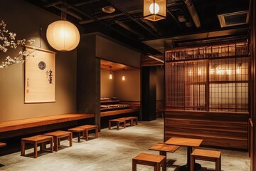Elegant fusion of Japanese culture and modern design in dining spaces. 