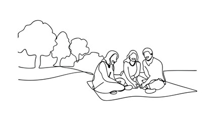 Three Friends Enjoying a Sunny Park Picnic Outing