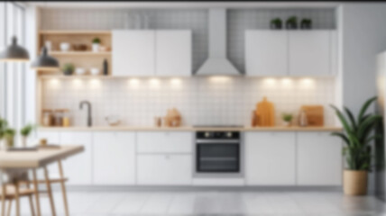Defocused and Blurr Photo of Modern and Luxury Simple Kitchen Interior Design. AI Generated Images
