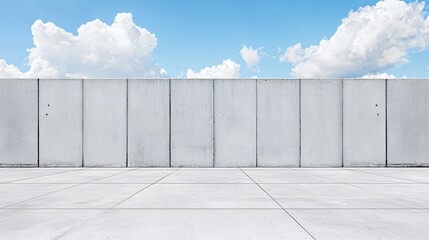 Obraz premium Grey Concrete Wall and Floor Against Blue Sky with Clouds
