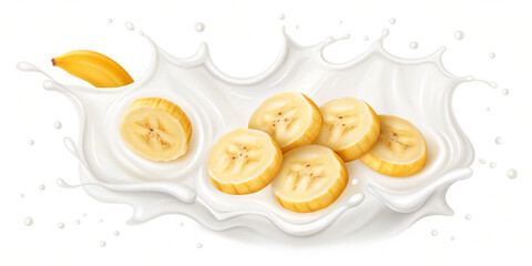 "Fresh Bananas Splashing in Creamy Milk – Isolated on Transparent Background"
"Juicy Banana Slices in a Smooth Milk Splash – Perfect for Food & Beverage Design"