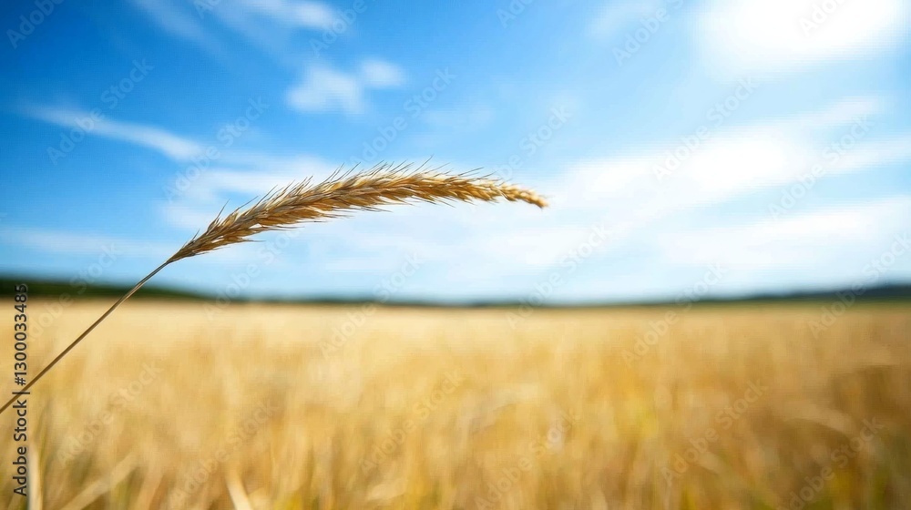 Aufkleber a solitary dry grass stalk dances in the wind under a vibrant blue sky, sunlight enhancing its fragi