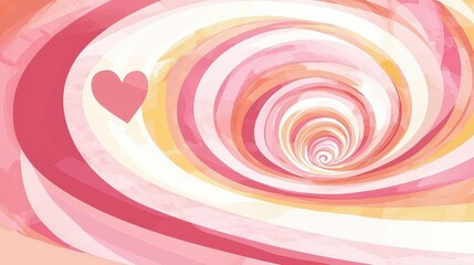 Pink Pastel Spiral Tunnel with Heart Abstract Background
