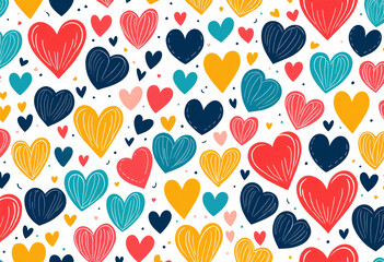 Fototapeta premium playful pattern of drawn style colorful hearts background