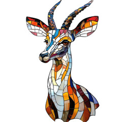 Vibrant 3D Stained Glass Design Featuring a Majestic Antelope Against a Transparent background