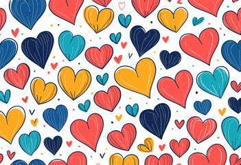 playful pattern of drawn style colorful hearts background