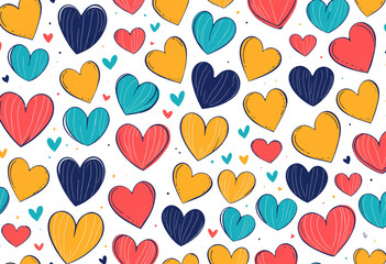 playful pattern of drawn style colorful hearts background
