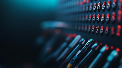 Fototapeta premium Neatly arranged tools for drone maintenance are displayed on a pegboard, illuminated by soft studio lighting, emphasizing precision in a modern workspace