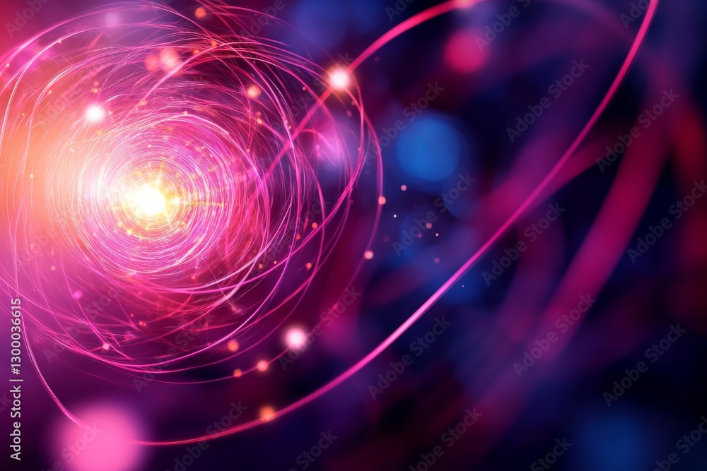 Fototapete Close-up view of a proton collision simulation featuring luminous bursts and detailed particle trails, illustrating concepts in nuclear fusion for energy progress
