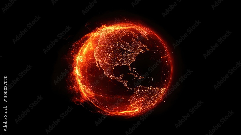 Poster a digital globe with interconnected data points, abstract technology concept, with surrounding space